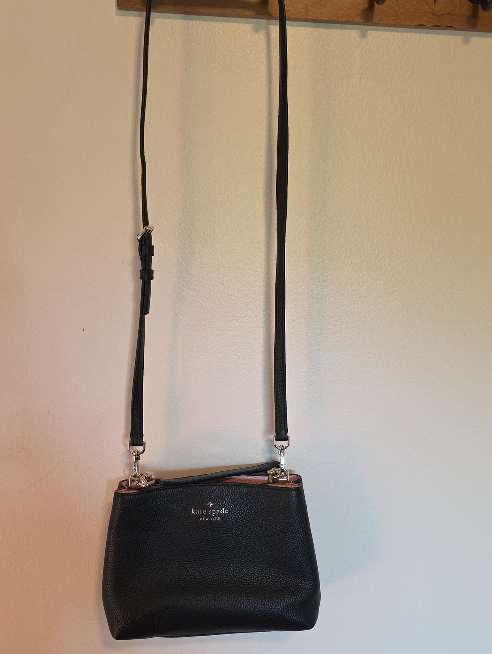 kate spade Black Pebbled Leather Crossbody with Silver Hardware